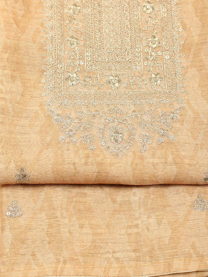 Embroidered Chanderi Unstitched Suit With Pant &amp; Dupatta