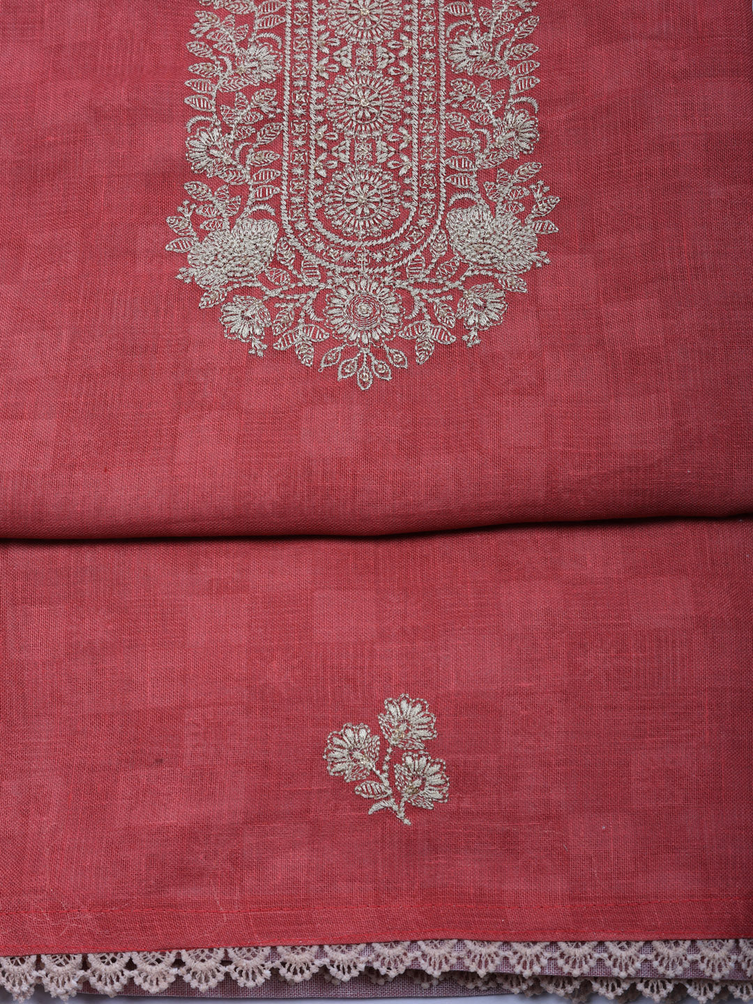 Embroidered Linen Blend Unstitched Suit With Pant &amp; Dupatta