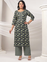 Printed Cotton Blend Kurta With Pants & Dupatta