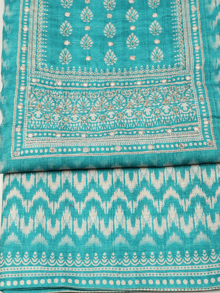 Embroidered Chanderi Unstitched Suit With Pant &amp; Dupatta