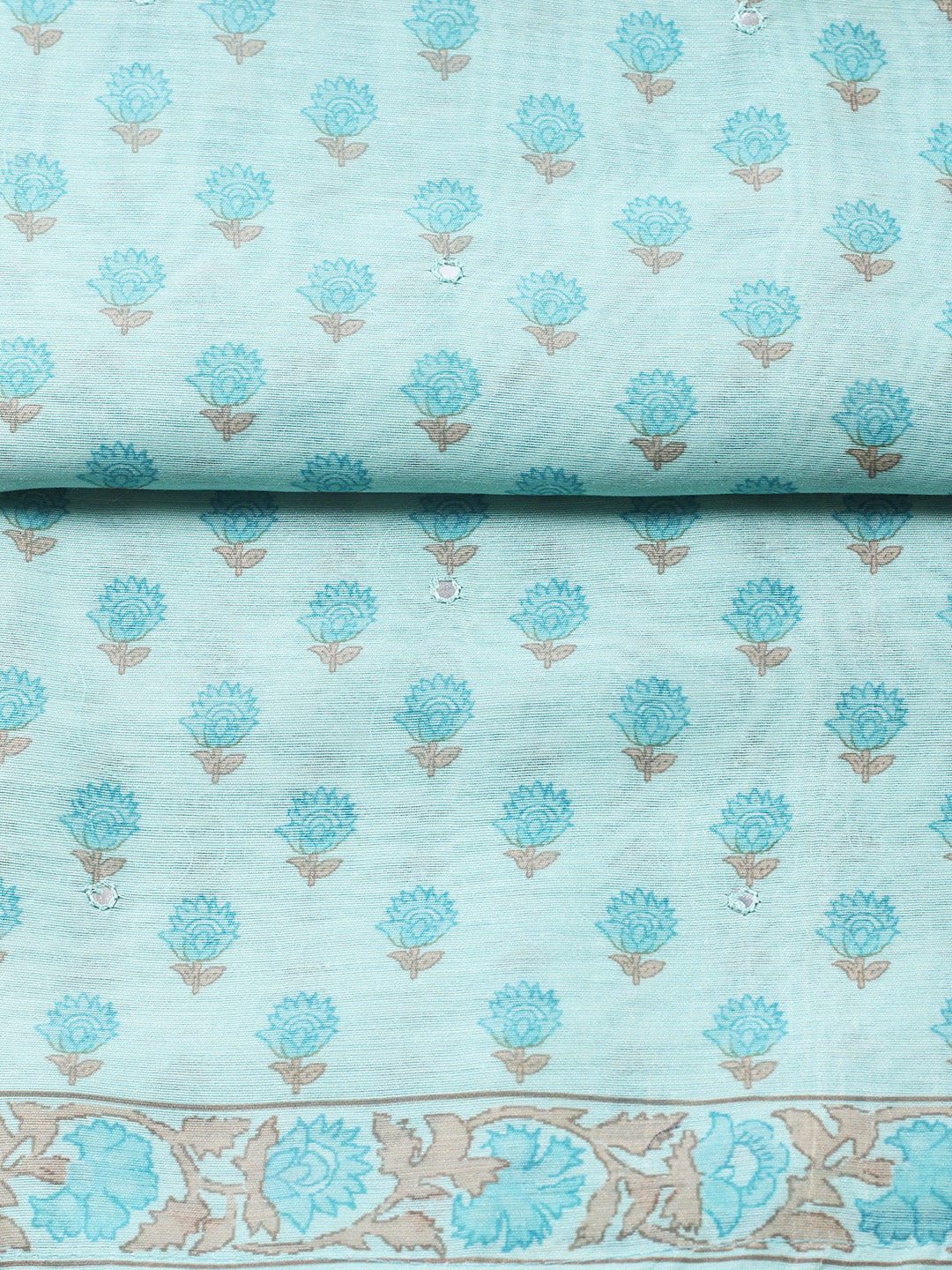 Printed Chanderi Unstitched Suit With Pant &amp; Dupatta