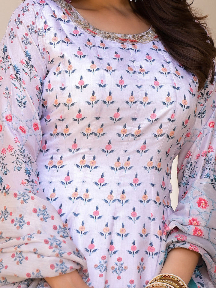 Digital Printed Anarkali Kurta With Churidar &amp; Dupatta