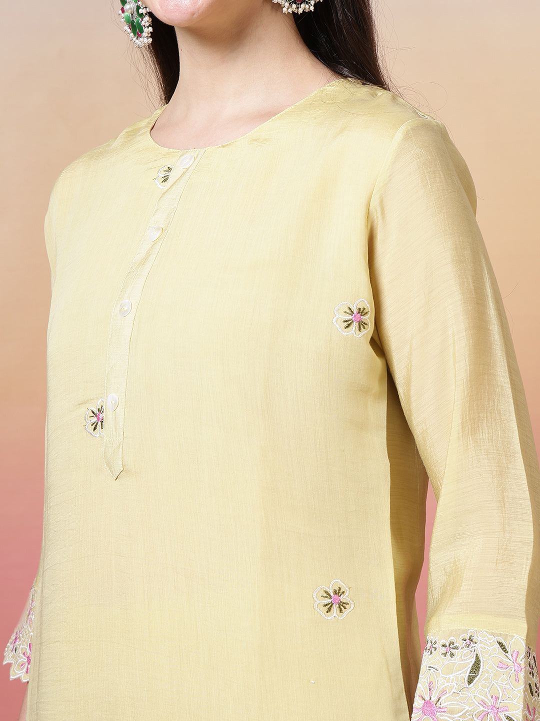Plain Cotton Kurta With Pant &amp; Dupatta
