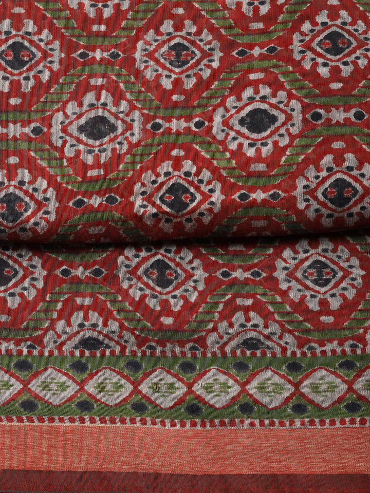 Printed Cotton Blend Unstitched Suit With Pant &amp; Dupatta