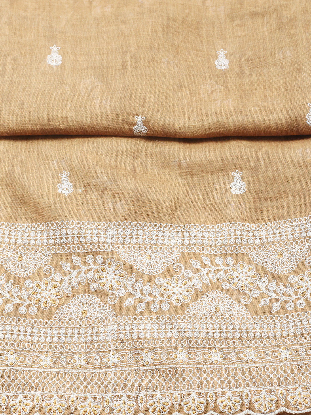 Embroidered Linen Blend Unstitched Suit With Pant &amp; Dupatta