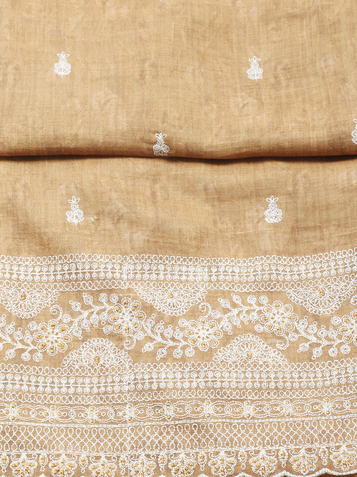 Embroidered Linen Blend Unstitched Suit With Pant &amp; Dupatta