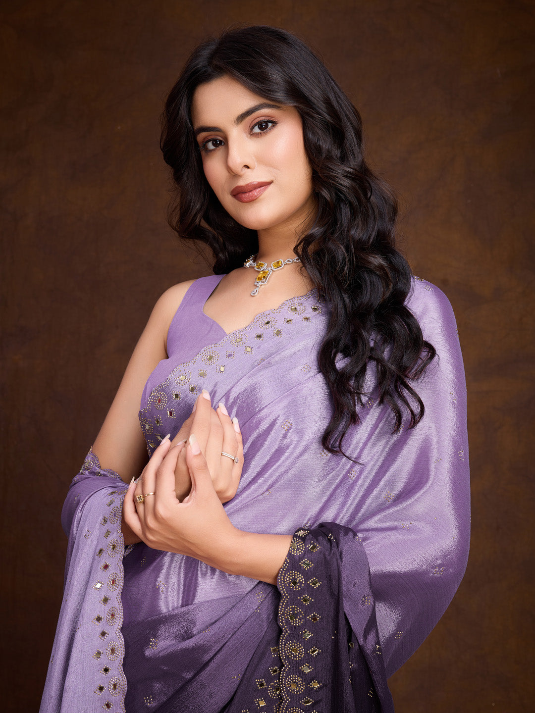 Embroidered Chinon Saree