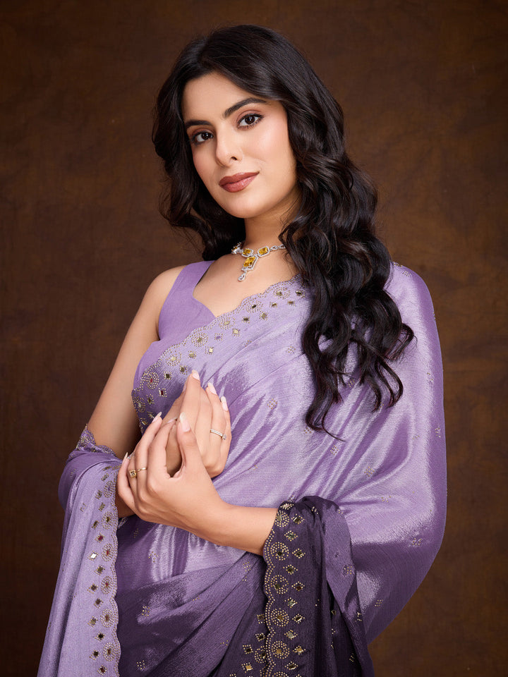 Embroidered Chinon Saree
