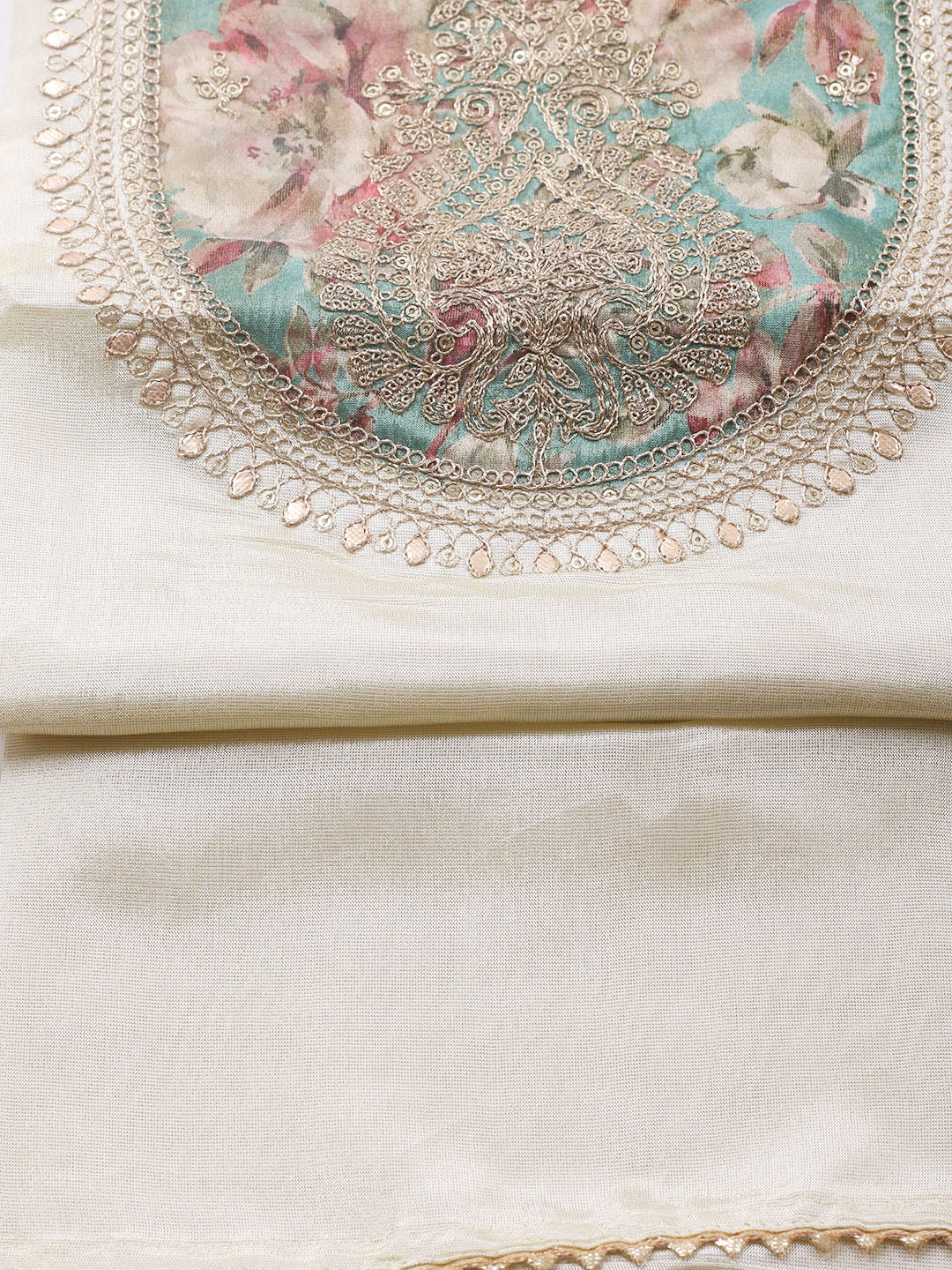 Embroidered Tissue Unstitched Suit With Pant &amp; Dupatta