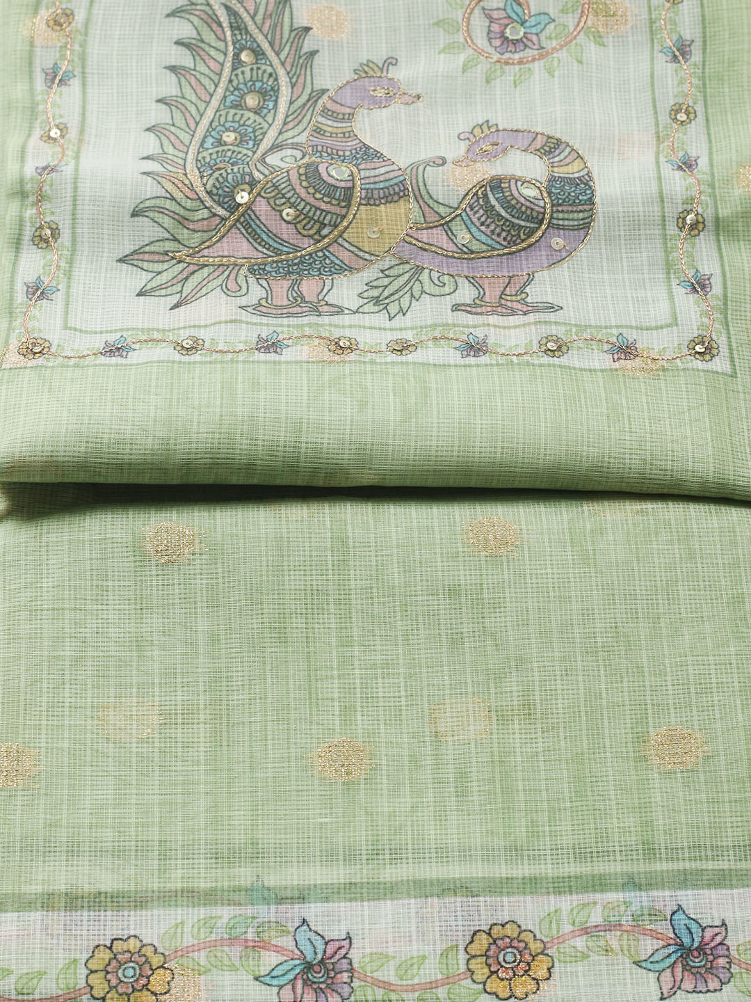 Embroidered Cotton Blend Unstitched Suit With Pant &amp; Dupatta