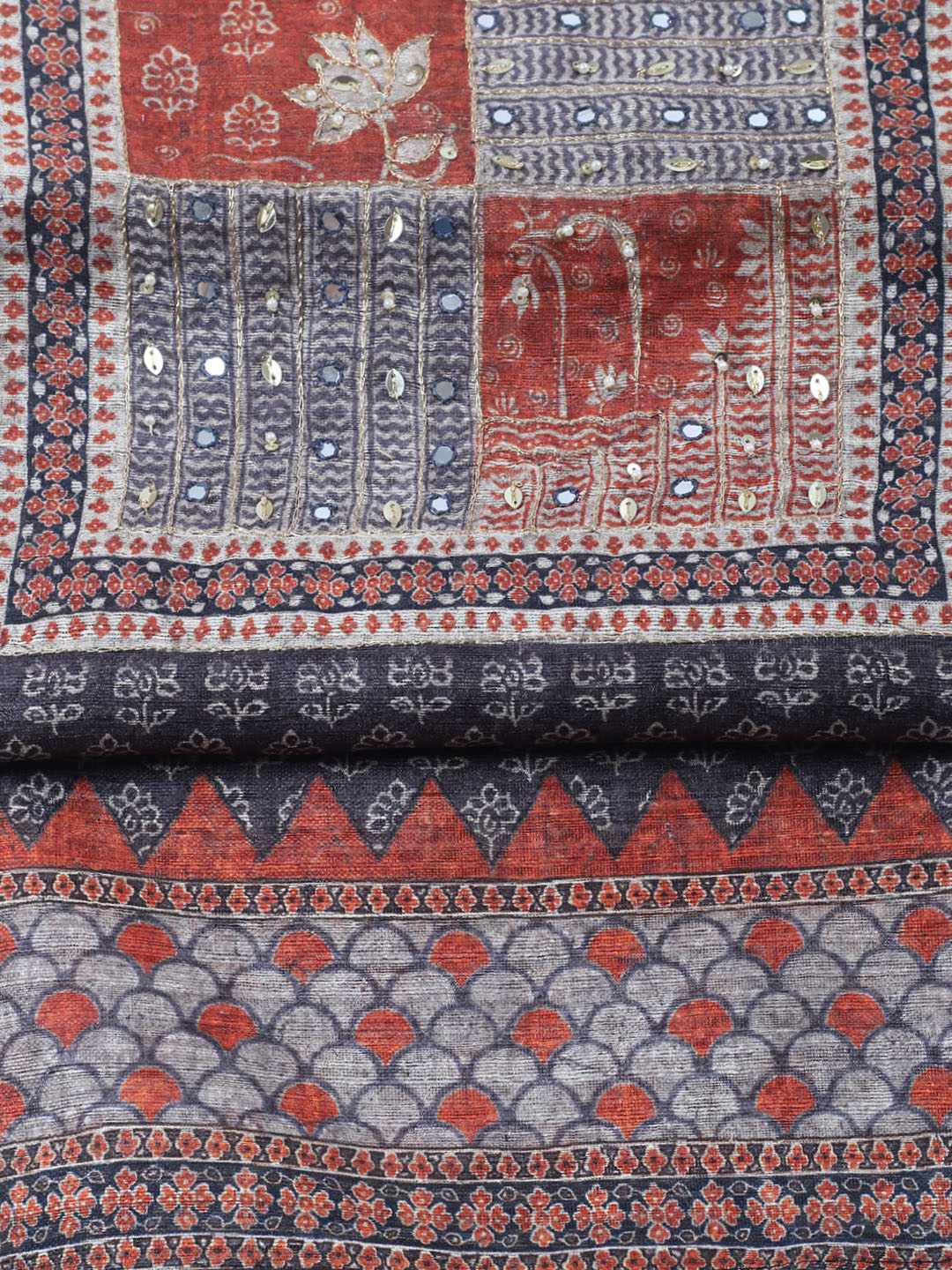 Embroidered Chanderi Unstitched Suit With Pant &amp; Dupatta