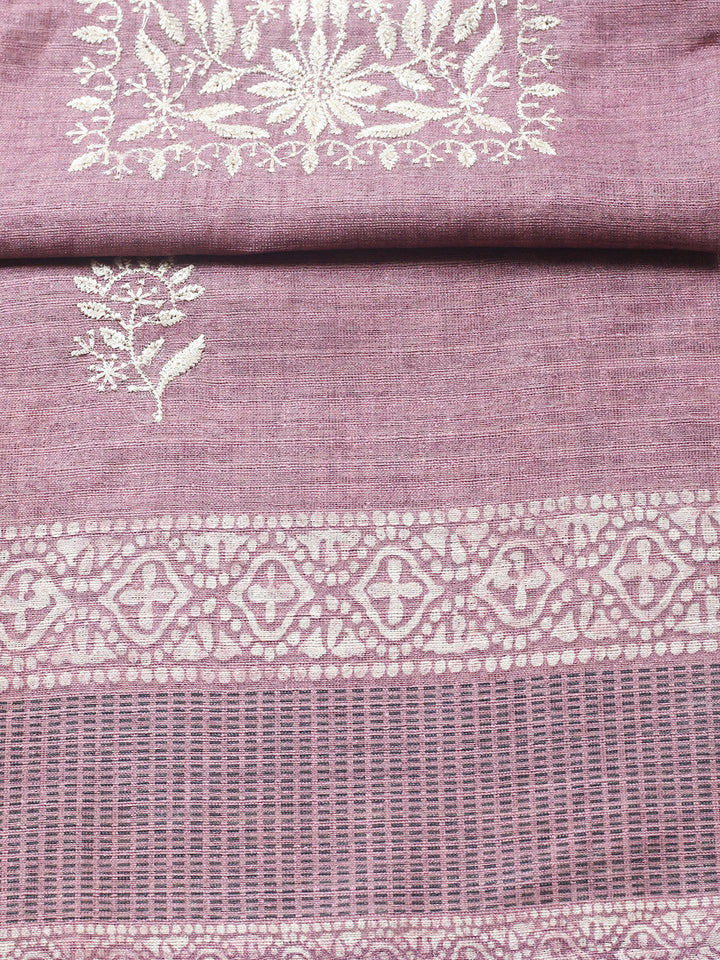 Embroidered Chanderi Unstitched Suit With Pant &amp; Dupatta