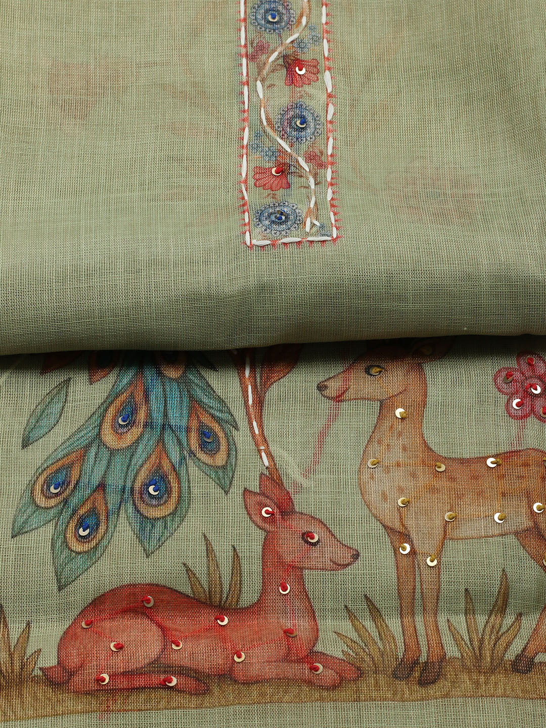 Embroidered Cotton Blend Unstitched Suit With Pant &amp; Dupatta