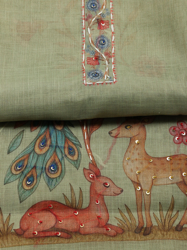 Embroidered Cotton Blend Unstitched Suit With Pant &amp; Dupatta