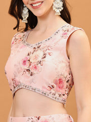 Floral Printed Chinon Choli With Skirt & Dapatta