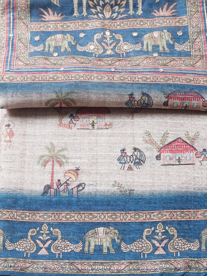 Embroidered Chanderi Unstitched Suit With Pant &amp; Dupatta