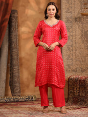 Neck Embroidered Art Silk Kurta With Pants & Dupatta