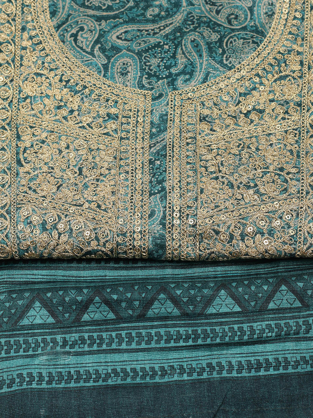 Embroidered Chanderi Unstitched Suit With Pant &amp; Dupatta