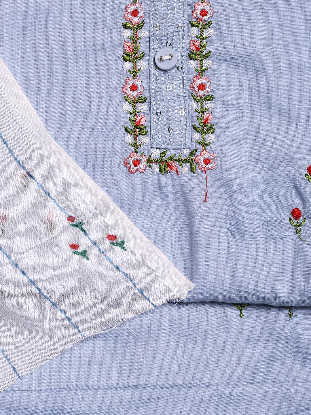 Printed Cotton Blend Unstitched Suit With Dupatta