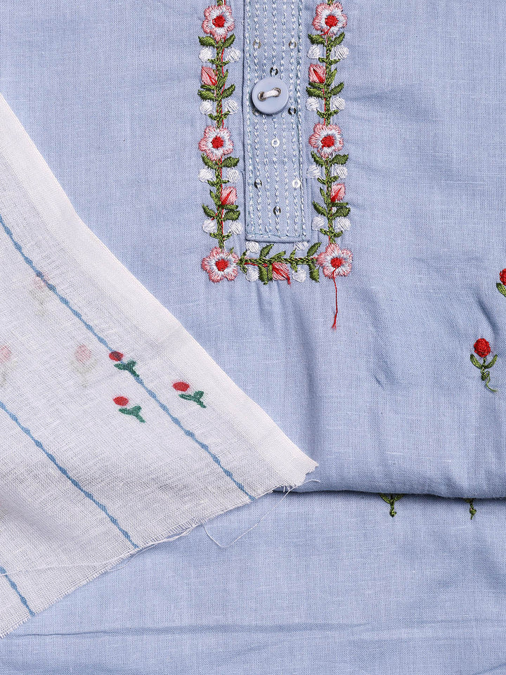 Printed Cotton Blend Unstitched Suit With Dupatta
