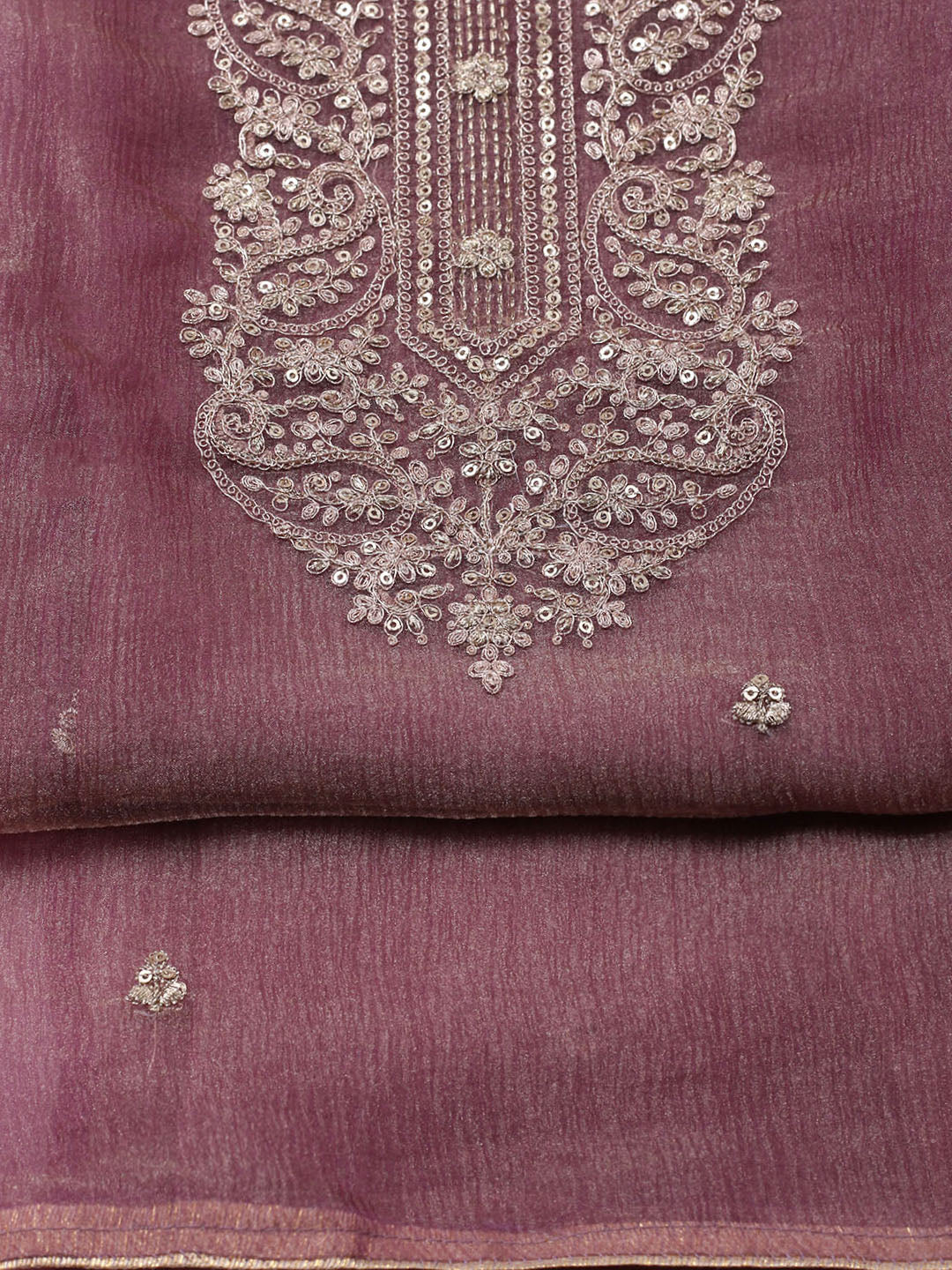 Embroidered Tissue Unstitched Suit With Pant &amp; Dupatta