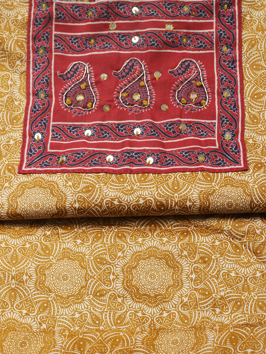 Printed Cotton Blend Unstitched Suit With Pant &amp; Dupatta
