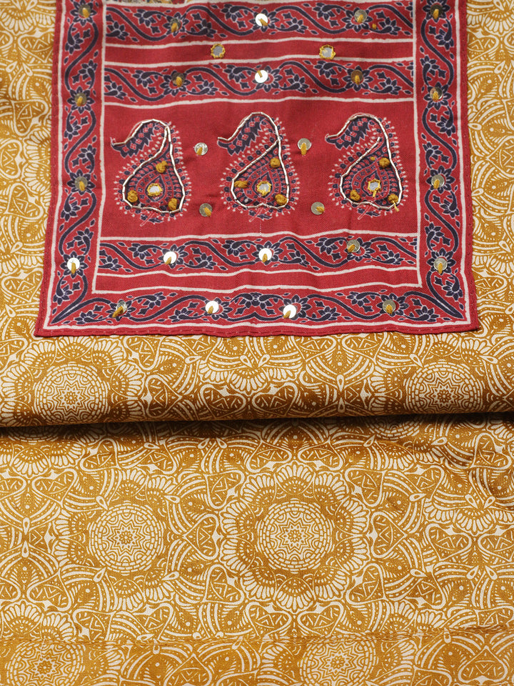 Printed Cotton Blend Unstitched Suit With Pant &amp; Dupatta