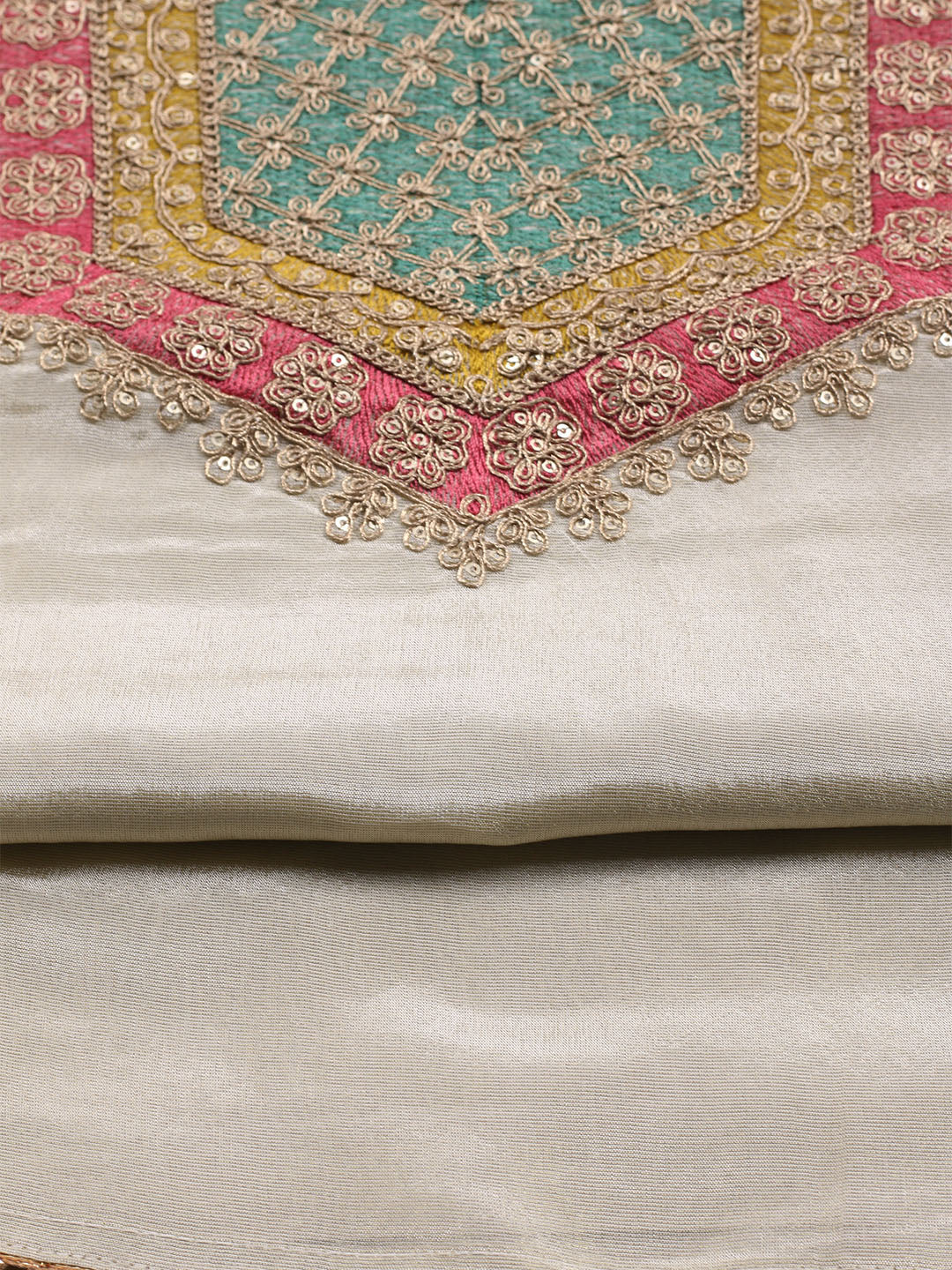 Neck Embroidered Tissue Unstitched Suit Piece With Dupatta