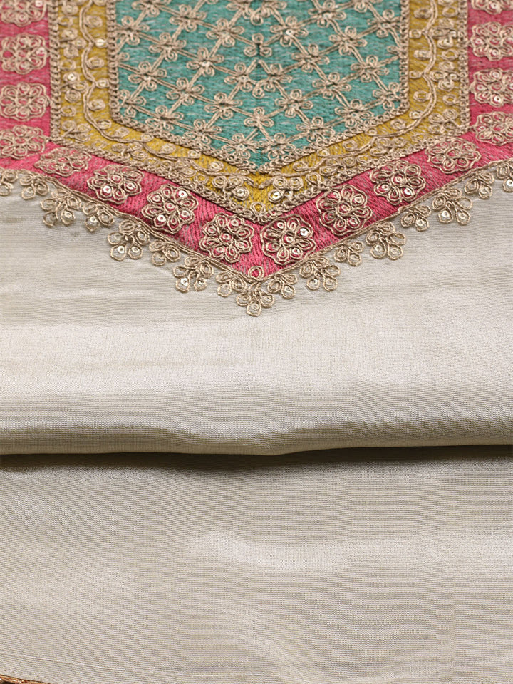Neck Embroidered Tissue Unstitched Suit Piece With Dupatta