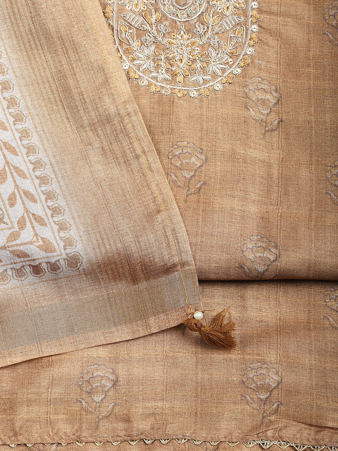 Printed Chanderi Unstitched Suit With Dupatta