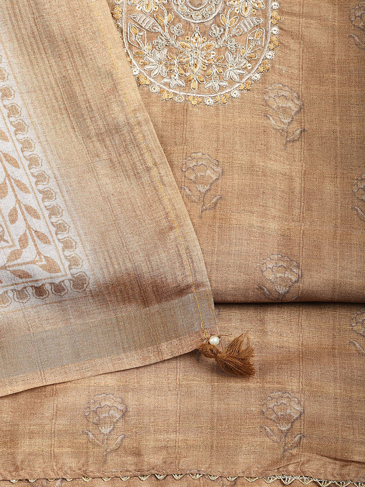Printed Chanderi Unstitched Suit With Dupatta