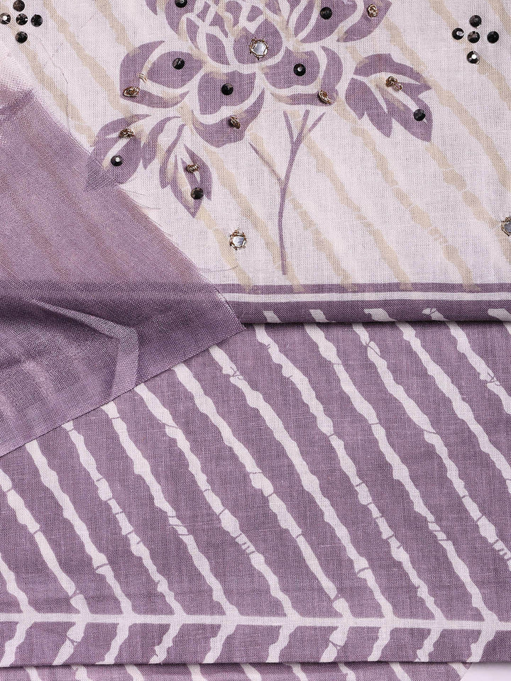 Printed Cotton Blend Unstitched Suit With Dupatta