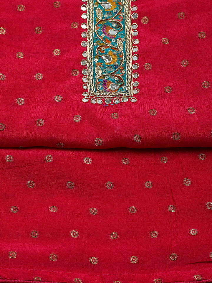 Embroidered Chanderi Unstitched Suit With Pant &amp; Dupatta