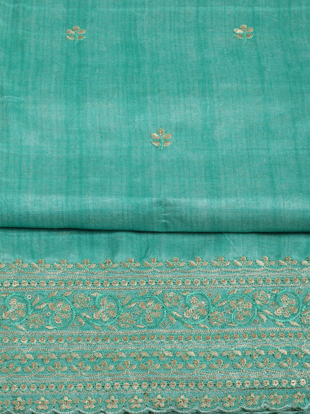 Embroidered Chanderi Unstitched Suit With Pant &amp; Dupatta