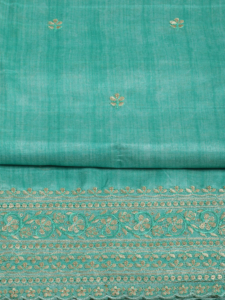 Embroidered Chanderi Unstitched Suit With Pant &amp; Dupatta