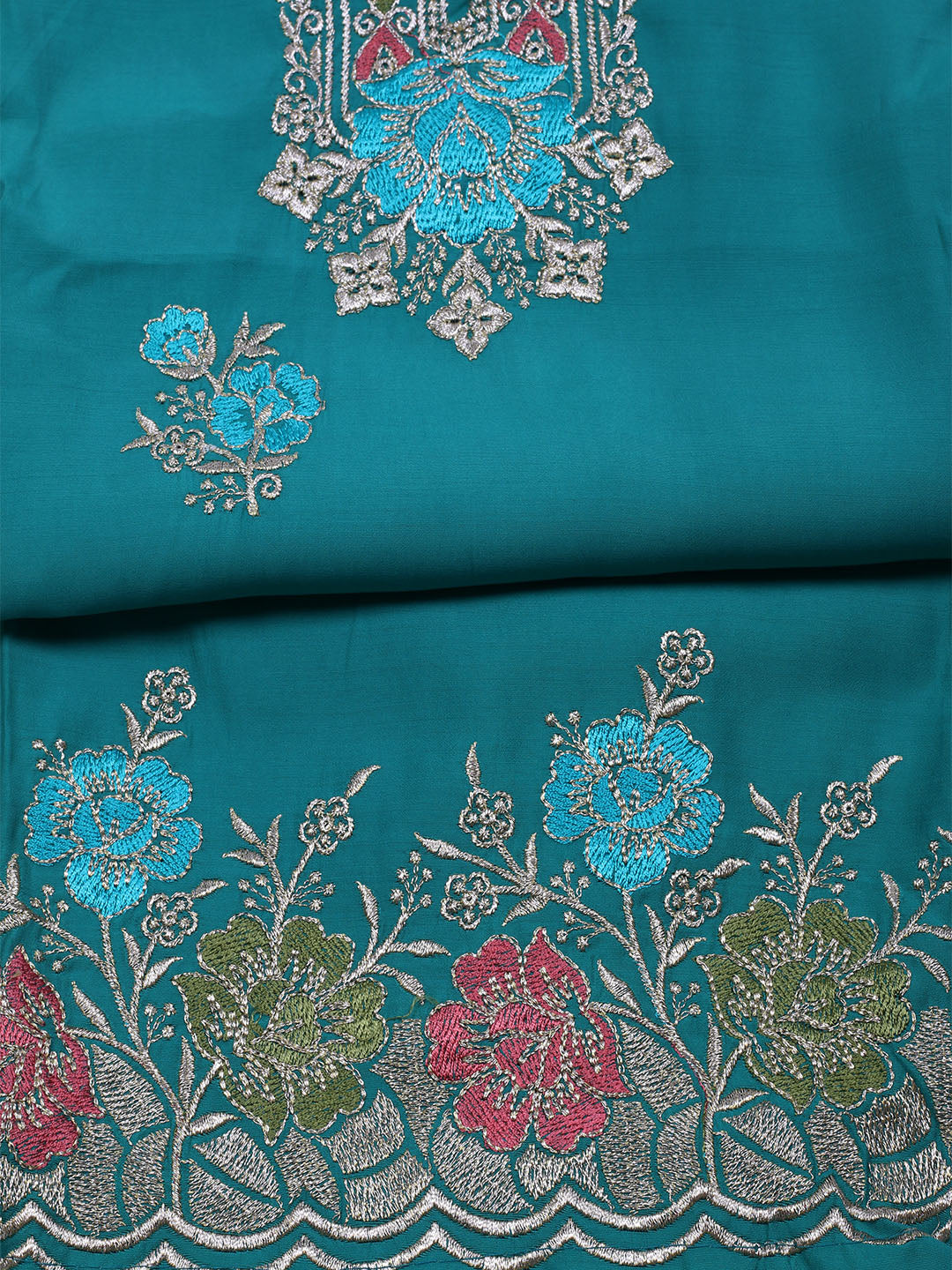Embroidered Chanderi Unstitched Suit With Dupatta