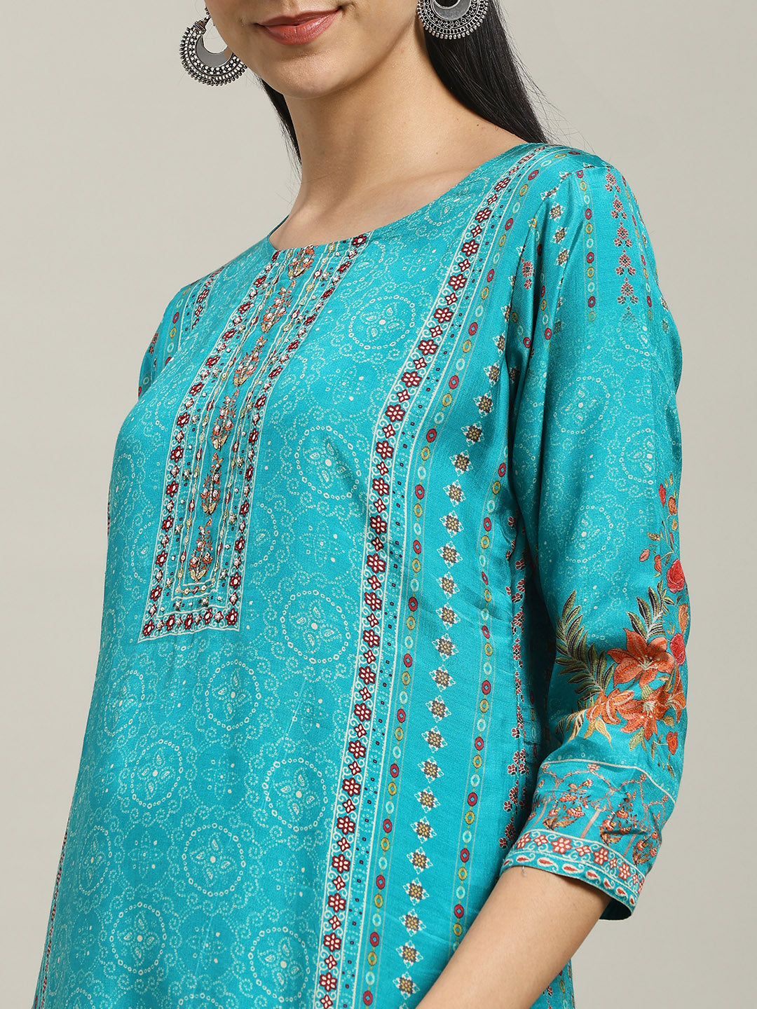 Printed Muslin Kurta With Pants & Dupatta