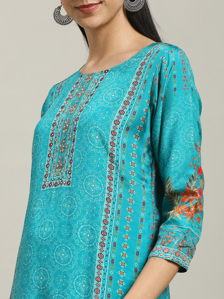 Printed Muslin Kurta With Pants &amp; Dupatta