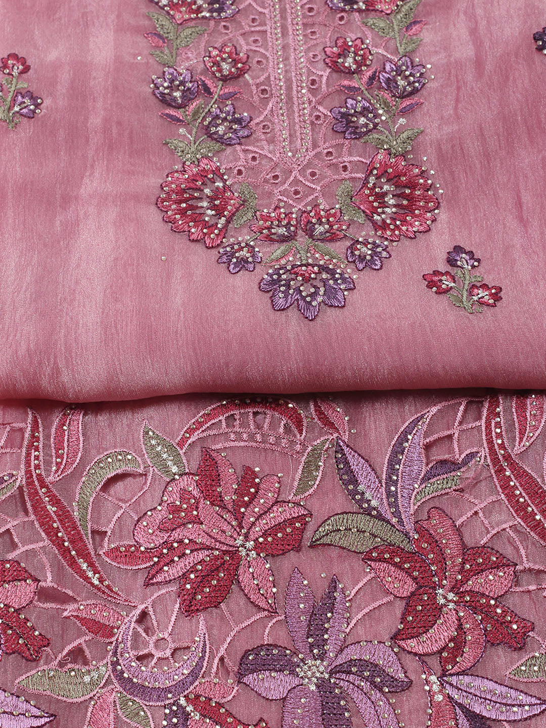 Embroidered Tissue Unstitched Suit With Pant &amp; Dupatta