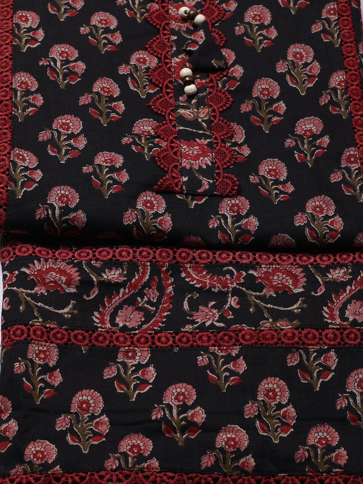 Embroidered Cotton Blend Unstitched Suit With Pant &amp; Dupatta