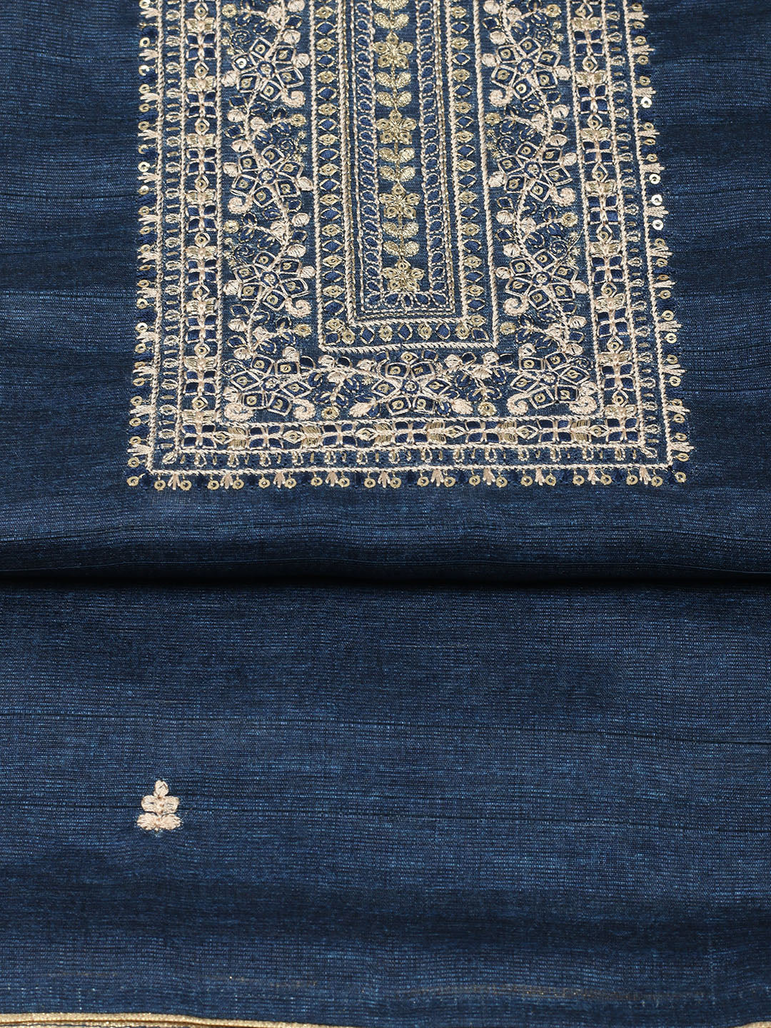 Embroidered Chanderi Unstitched Suit With Pant &amp; Dupatta