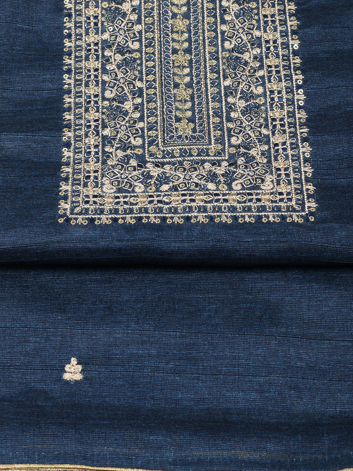 Embroidered Chanderi Unstitched Suit With Pant &amp; Dupatta