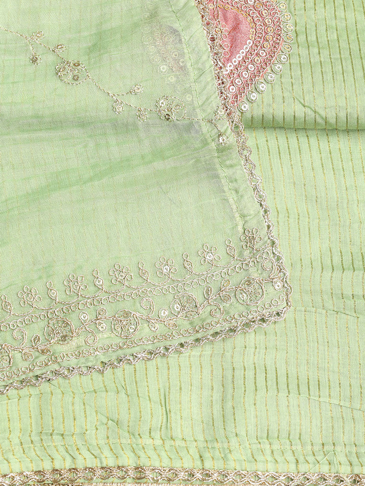 Neck Embroidered Chanderi Unstitched Suit With Dupatta