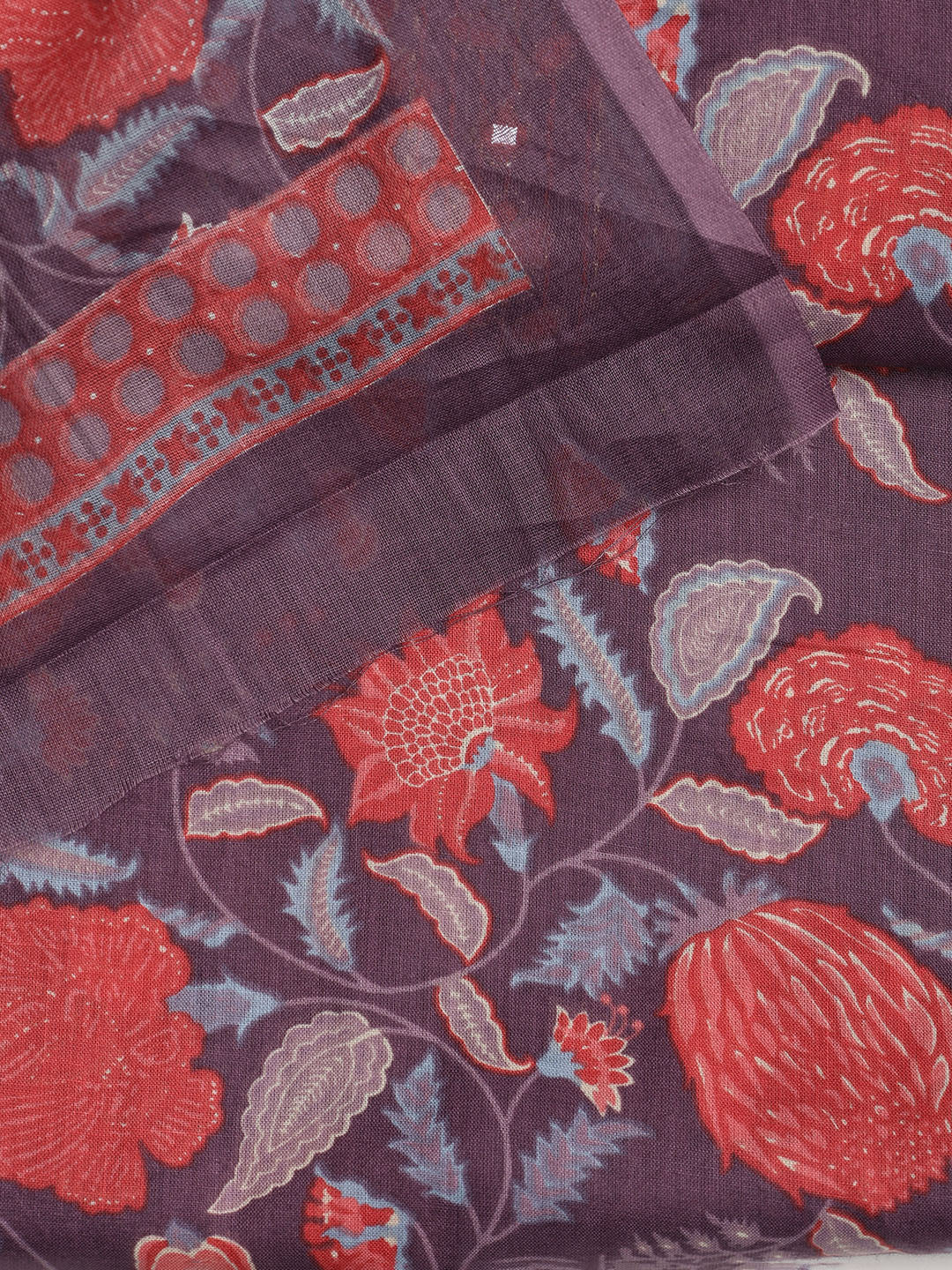 Printed Cotton Blend Unstitched Suit With Dupatta