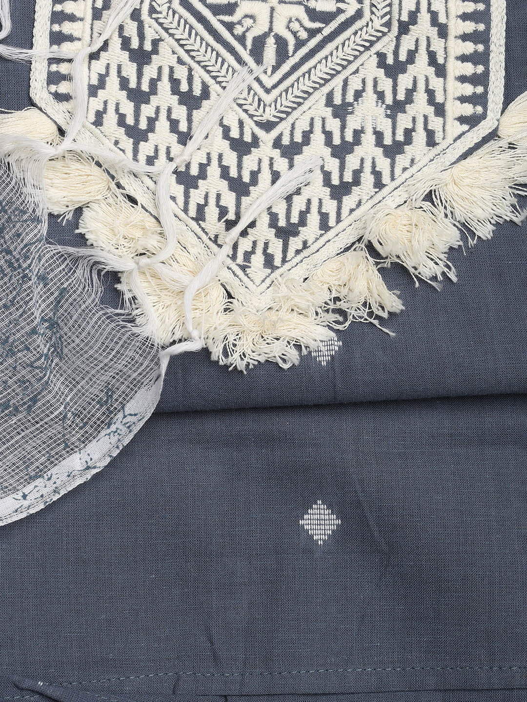 Neck Embroidered Cotton Blend Unstitched Suit With Dupatta
