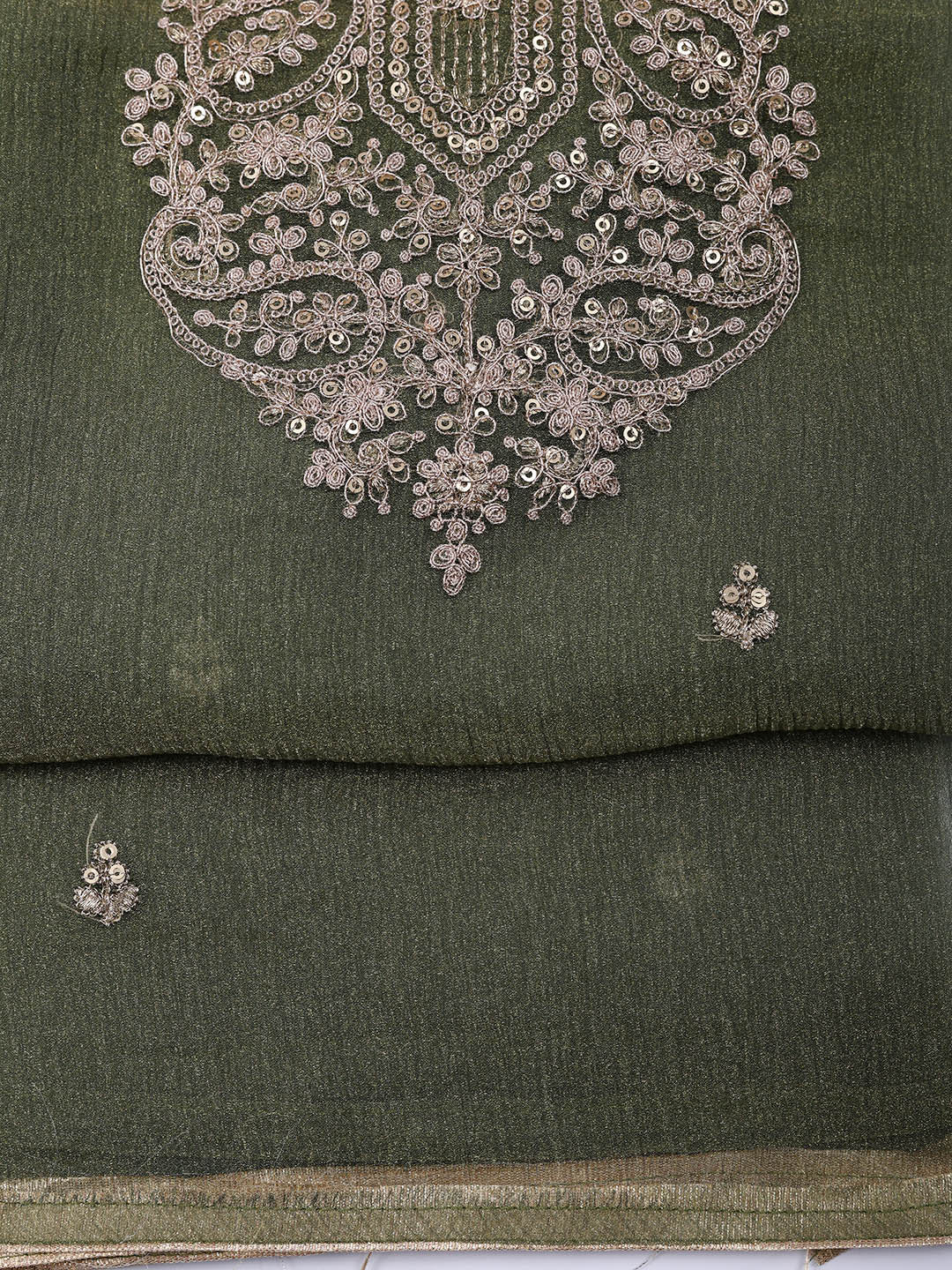 Embroidered Tissue Unstitched Suit With Pant &amp; Dupatta
