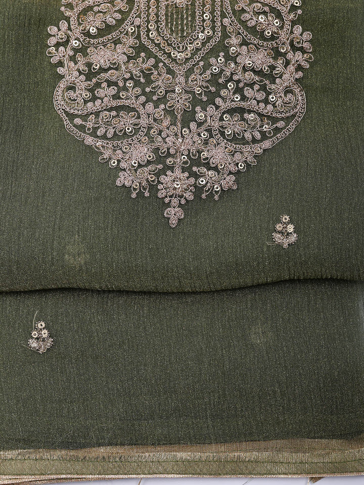 Embroidered Tissue Unstitched Suit With Pant &amp; Dupatta