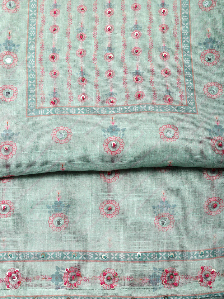 Embellished Tissue Unstitched Suit With Pant &amp; Dupatta