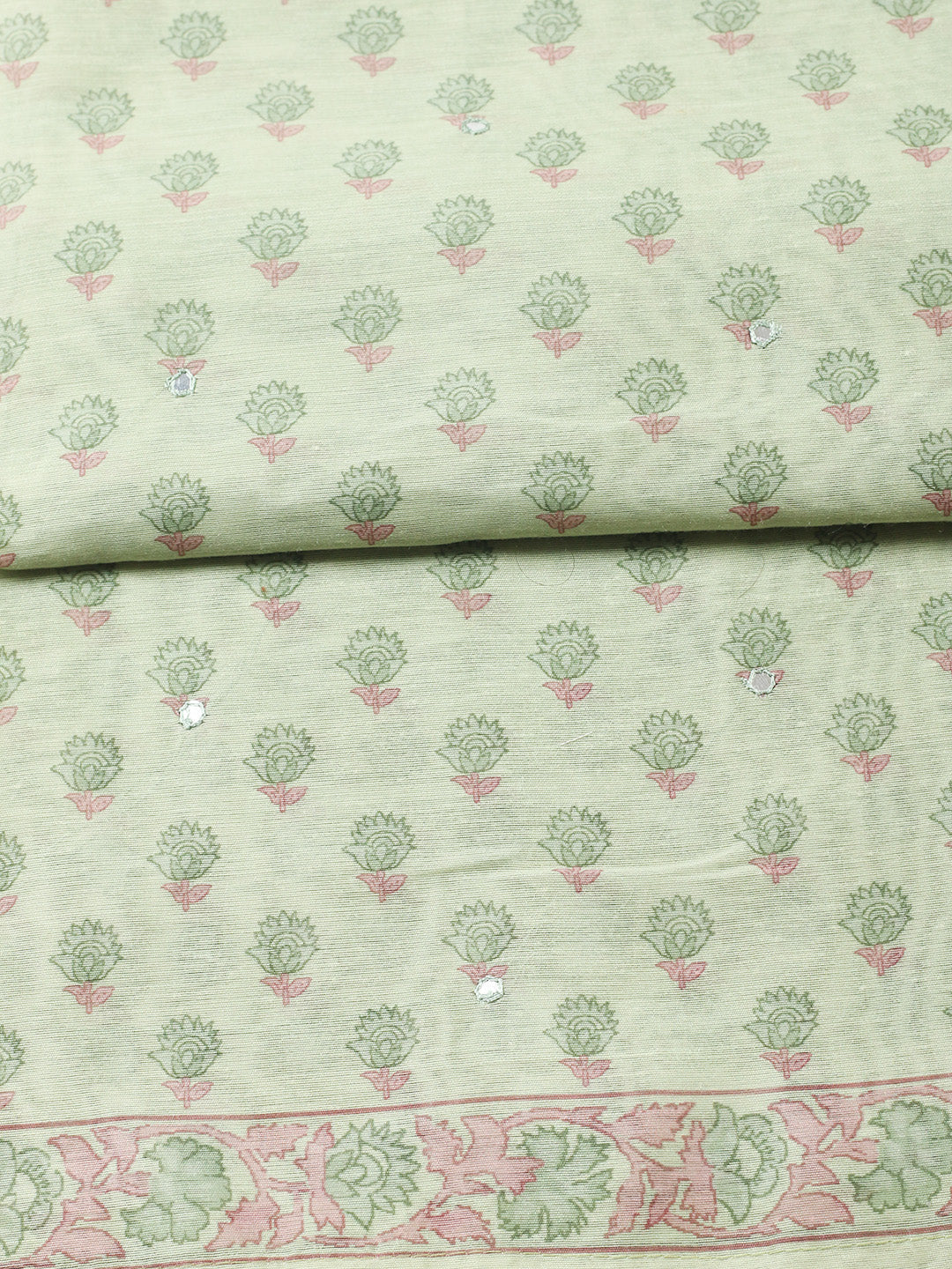 Printed Chanderi Unstitched Suit With Pant &amp; Dupatta