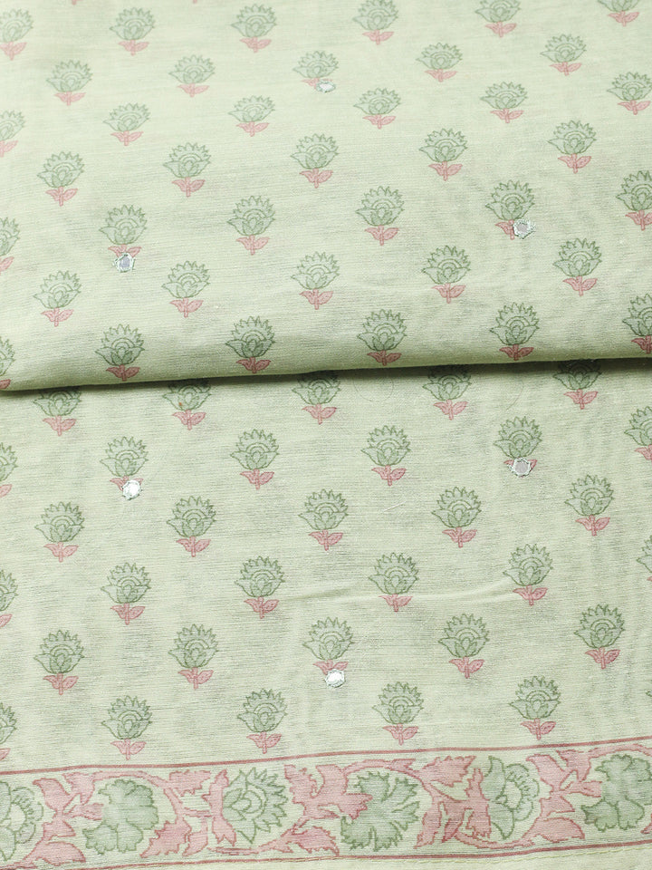 Printed Chanderi Unstitched Suit With Pant &amp; Dupatta